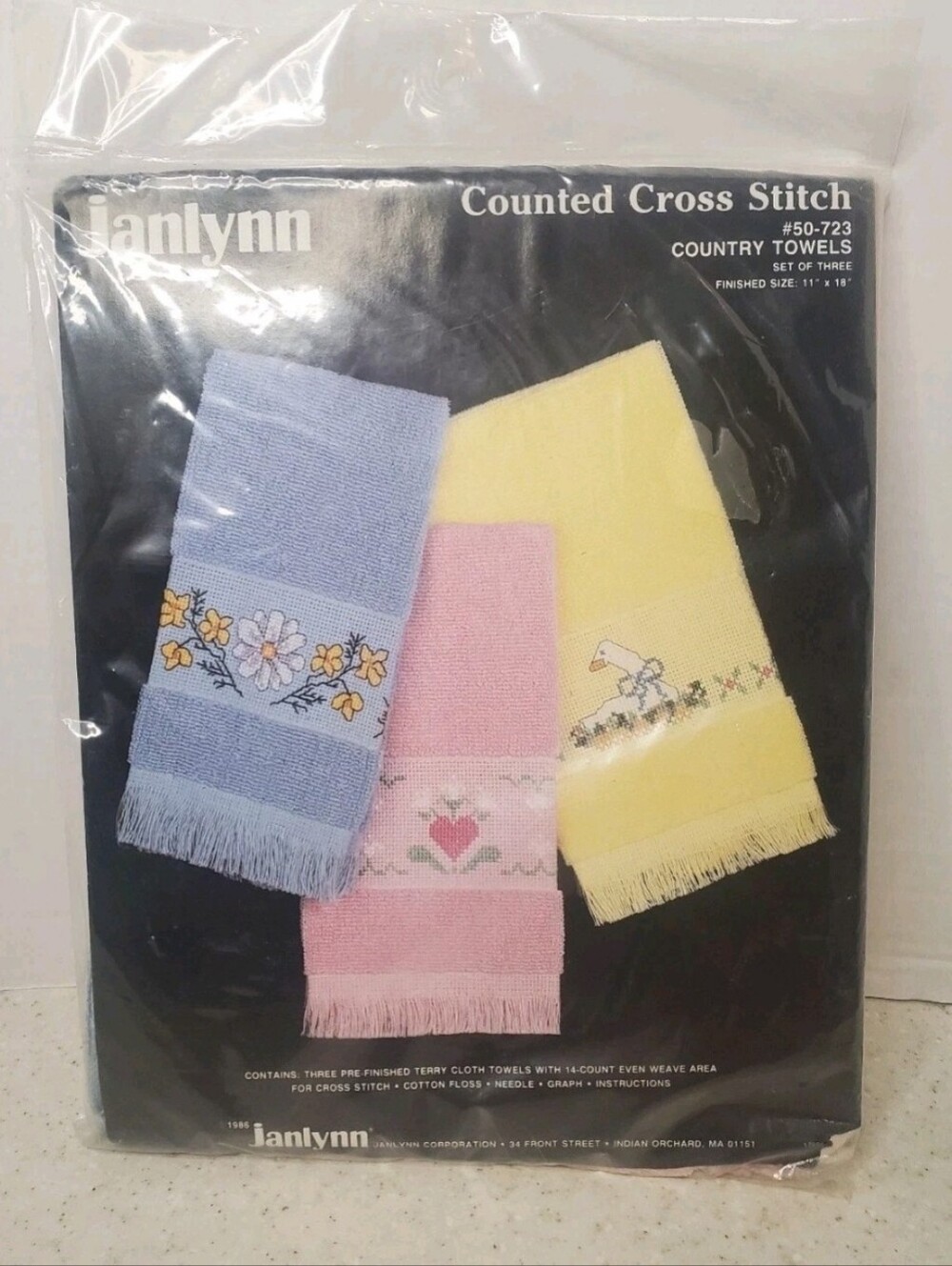 Janlynn Counted Cross Stitch Kit Towels Daisies Heart Goose Blue Grandmacore